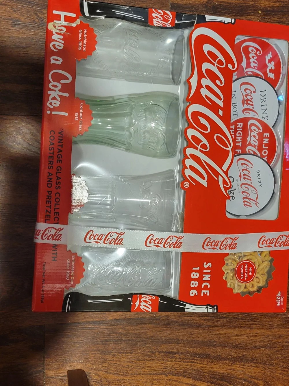 Coca Cola Clear and Light Green Embossed Glass Set
